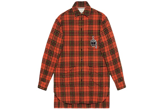 Gucci Camisa Anchor Oversize de Lana a Cuadros Anaranjado
