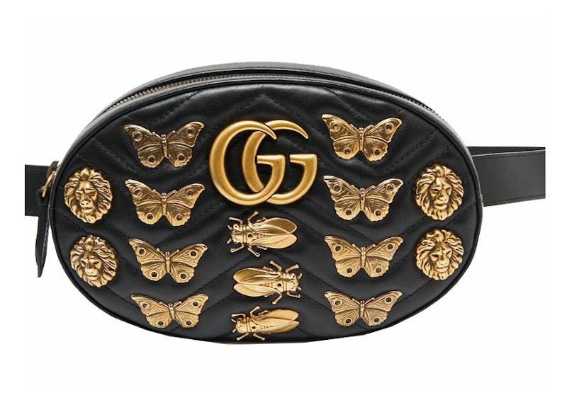 Gucci Animal Studs GG Marmont Belt Bag Black in Calfskin Leather with Gold tone US