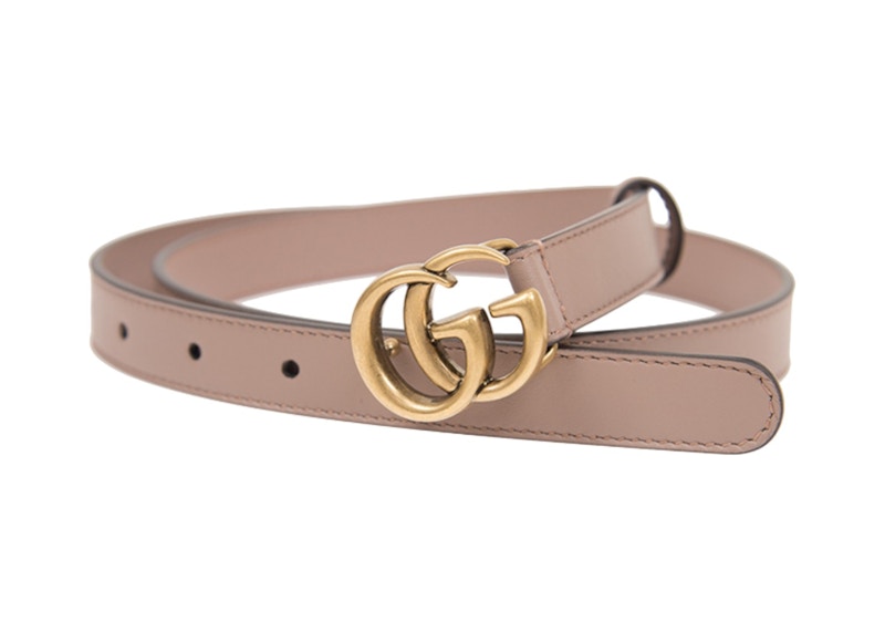 GUCCI Pre-owned Women's Antique Brass Double G Buckle Thin Leather 20mm Belt In Pink