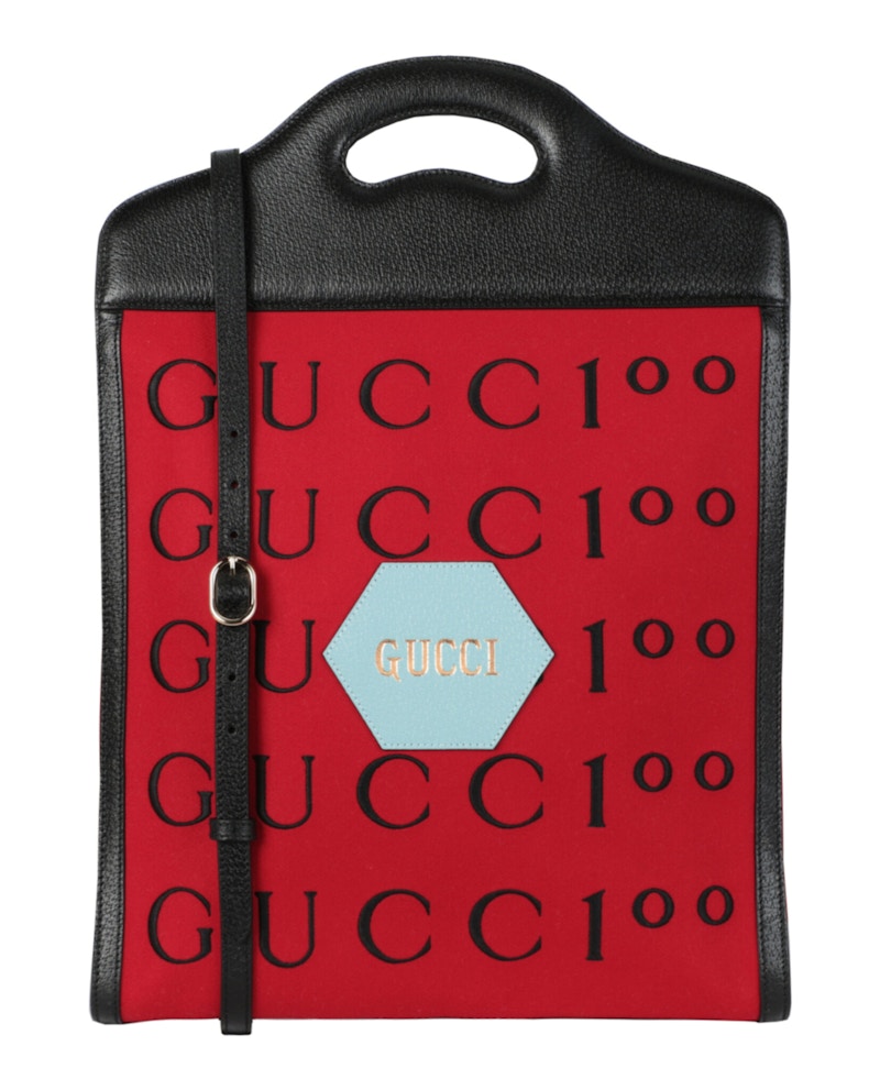 Pre-owned Gucci Women's Aria 100th Anniversary Embroide Tote In Red