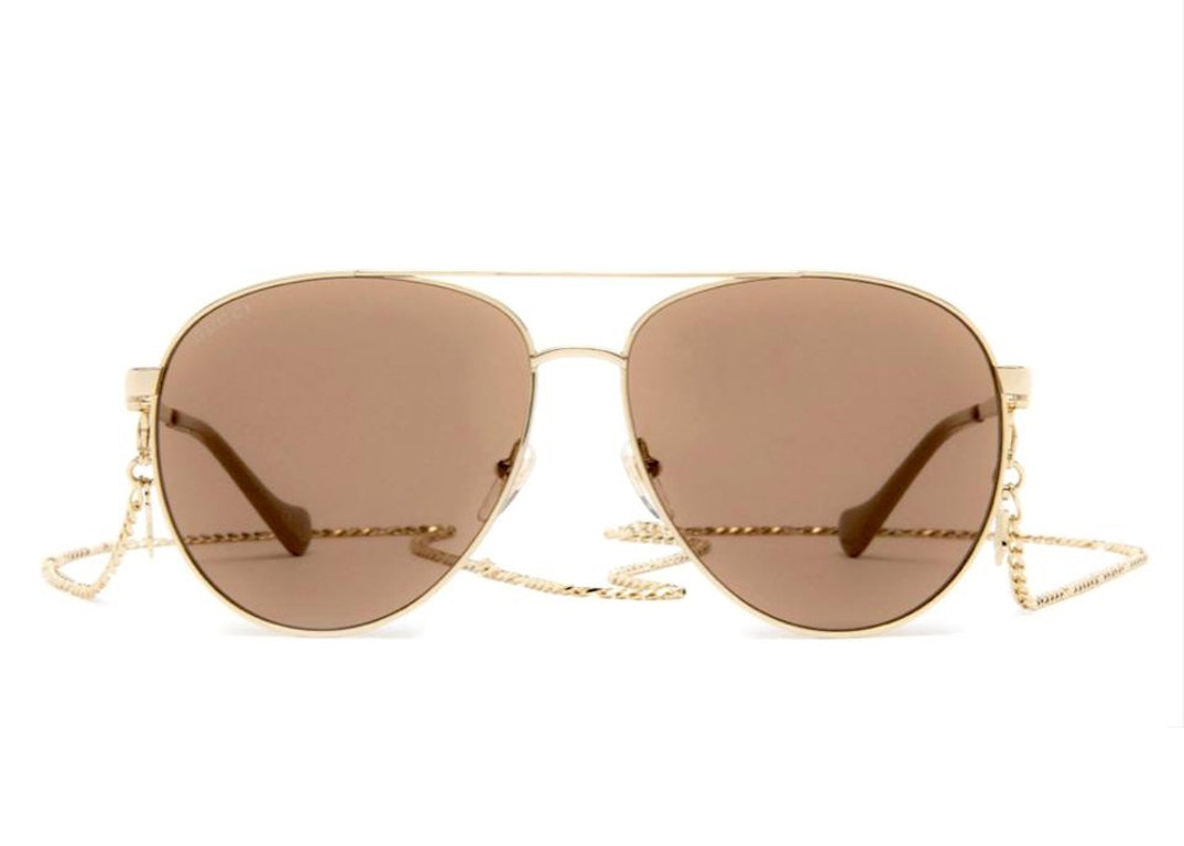Pre-owned Gucci Aviator Chain Sunglasses Gold/brown (gg1088s-004)