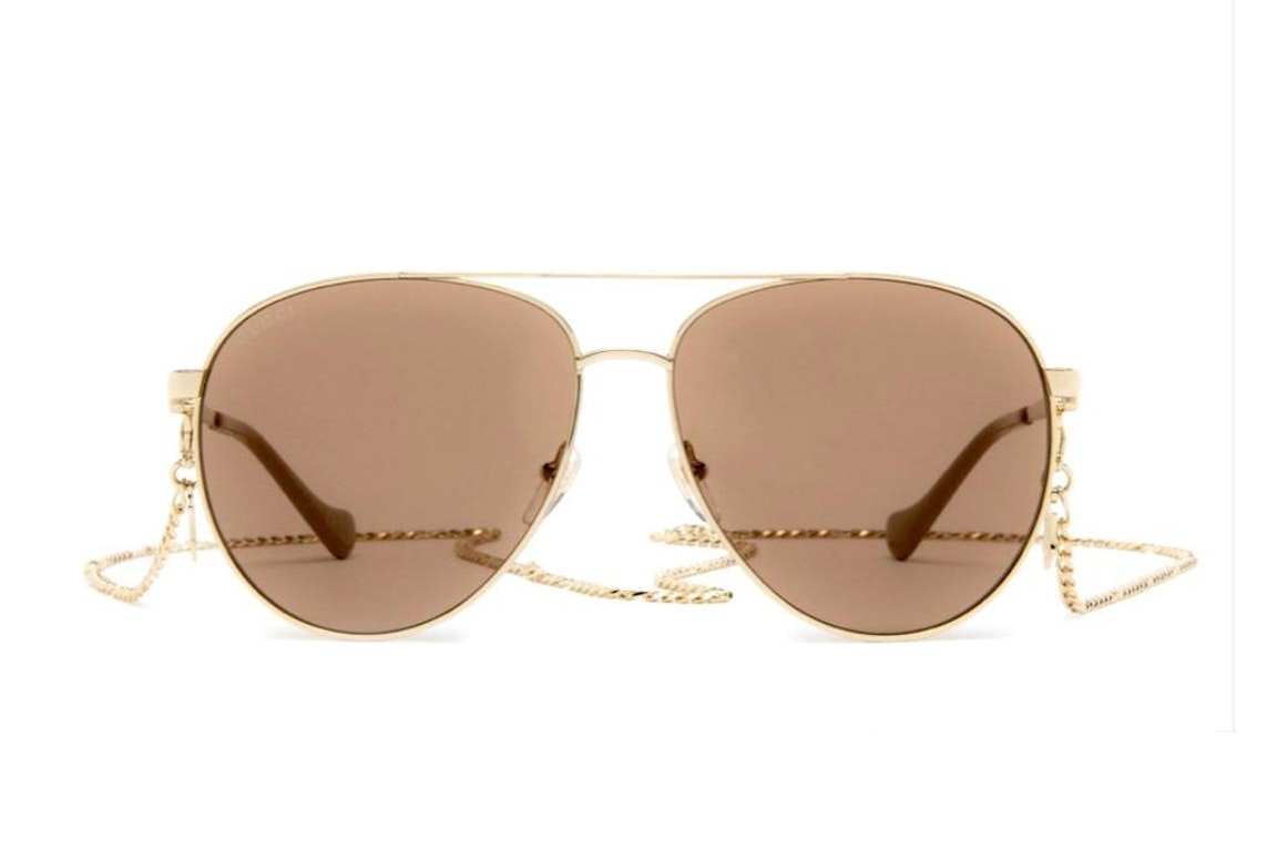 Pre-owned Gucci Aviator Chain Sunglasses Gold/brown (gg1088s-004)