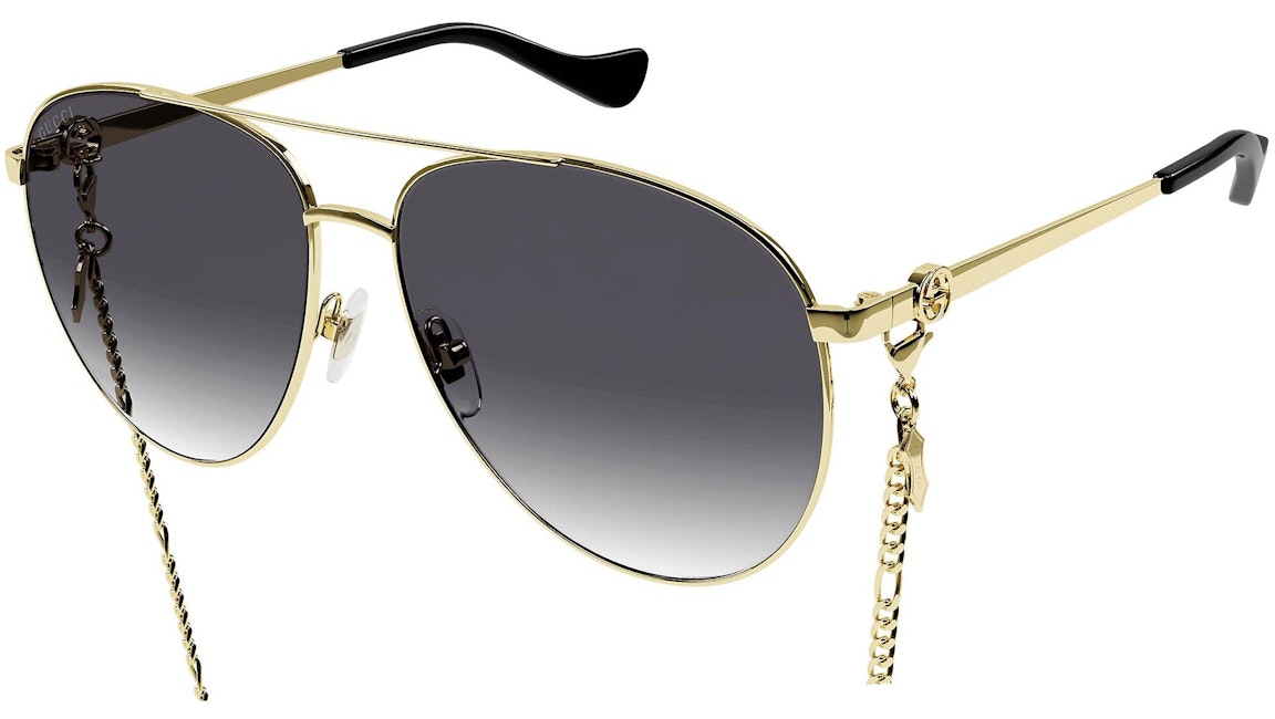 Pre-owned Gucci Aviator Chain Sunglasses Grey Gradient (gg1088s-001-61)