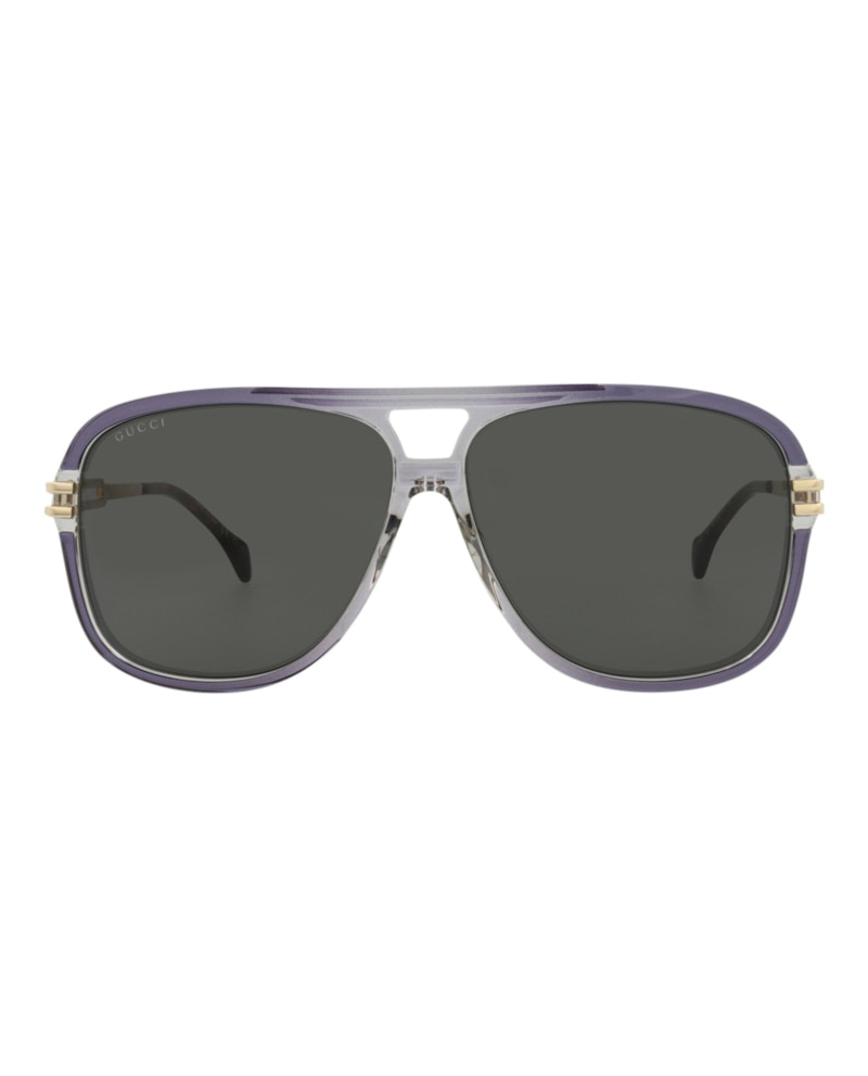 Pre-owned Gucci Men's Aviatorframe Acetate Sunglasses In Grey Gold Grey (gg1105s/30012813/001)