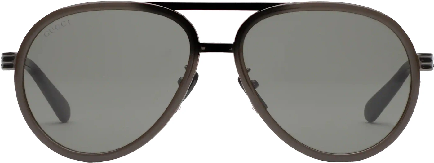 Gucci Aviator Frame Sunglasses Grey in Ruthenium Metal with Silver-tone ...