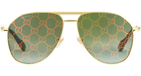 Gucci Aviator Frame Sunglasses Shiny Yellow Gold-Toned Metal Frame with Top Bar (‎706707 I3331 8037)