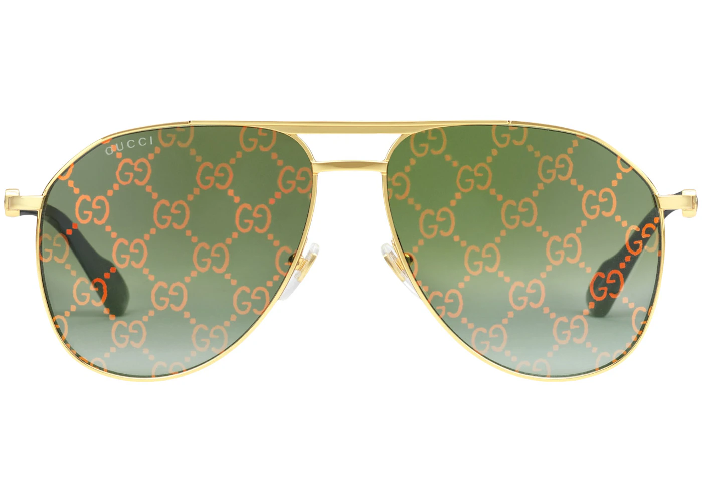 Gucci Aviator Frame Sunglasses Shiny Yellow Gold-Toned Metal Frame