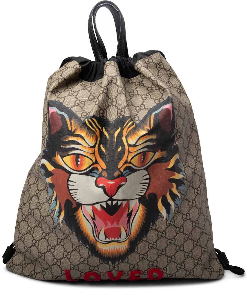 Gucci Black GG Supreme Canvas Angry Cat Web Backpack QFB4HT0LKB000