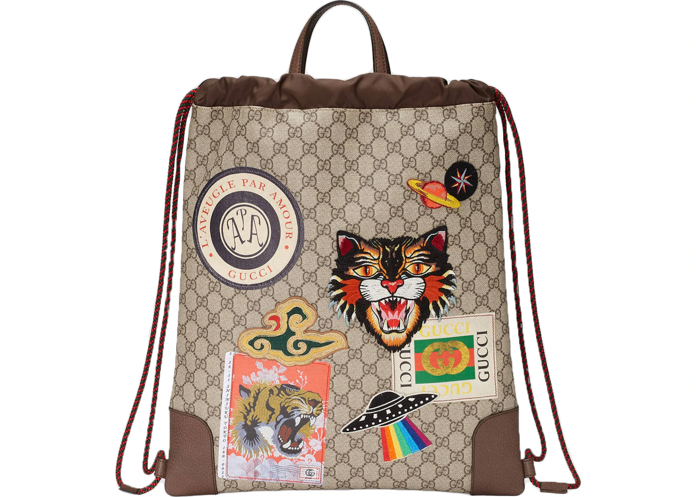 Gucci Courrier Drawstring Supreme Embroidered Appliques Beige Gucci Courrier Drawstring Supreme Embroidered Appliques Beige