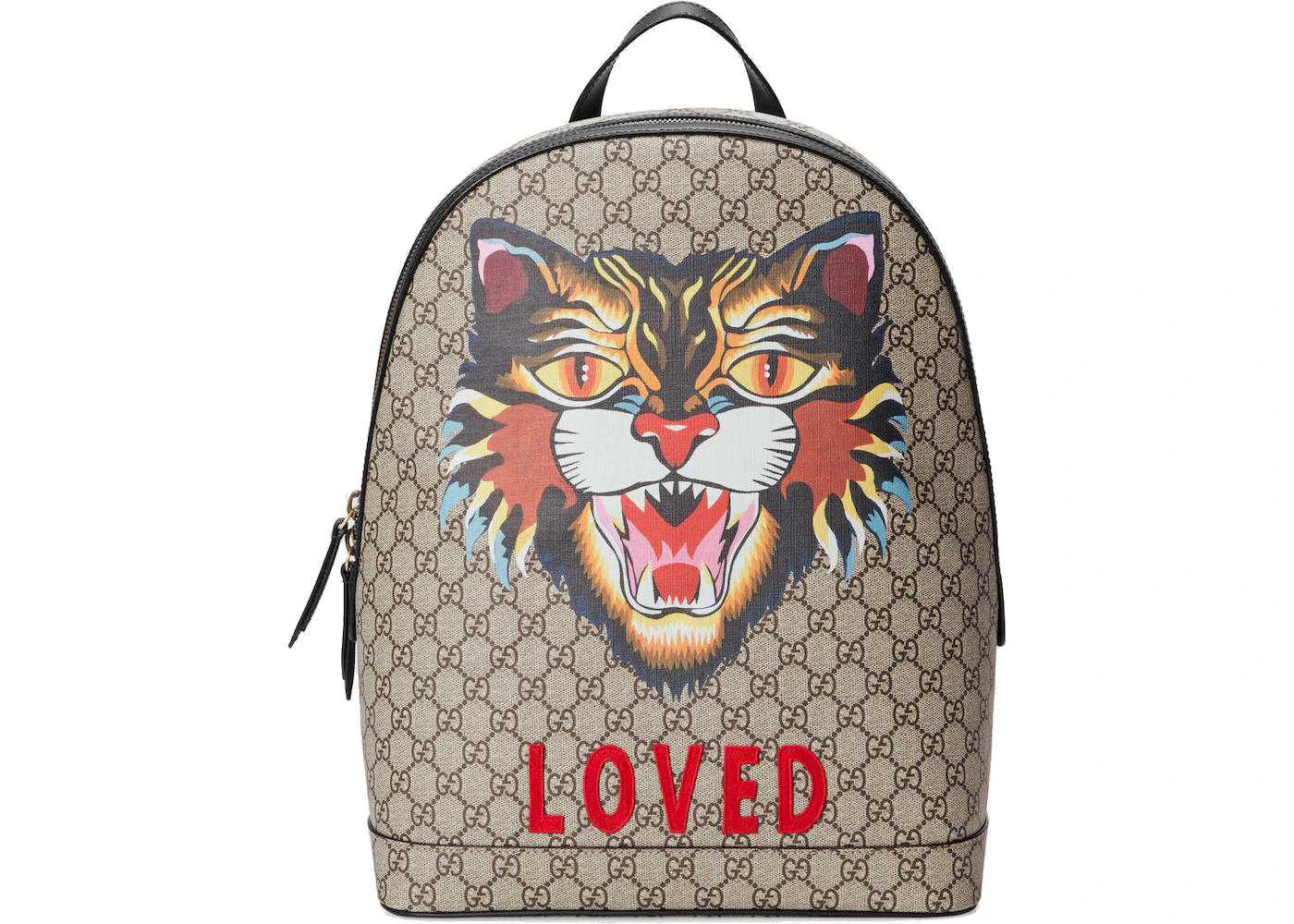 GG Supreme Angry Cat Backpack Monogram GG Embroidered Cat Beige/Black/Multicolor - ES