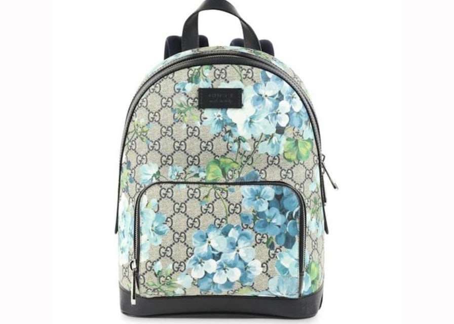 Spis aftensmad Kvæle fjer Gucci Backpack GG Supreme Blooms Small Blue in Coated Canvas with  Silver-tone - US