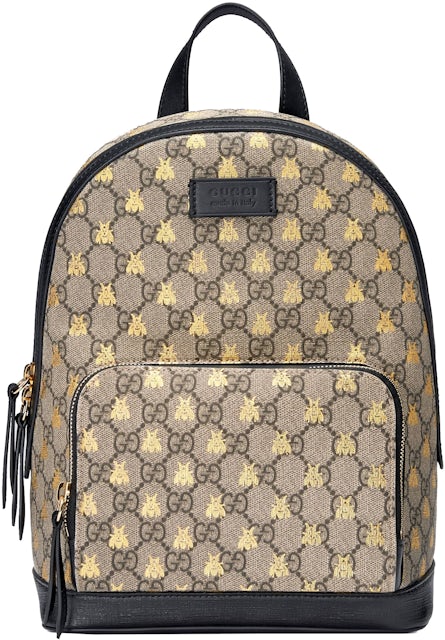 Gucci Backpack GG Supreme Gold Bees Small Beige/Ebony/Black in  Canvas/Leather with Gold-tone - GB