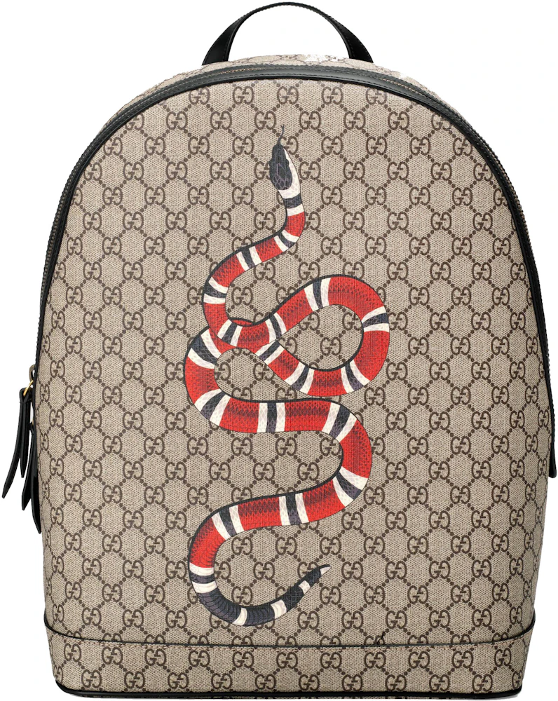 Backpack GG Supreme Kingsnake Print Beige/Ebony in Canvas/Leather with Gold-tone - US
