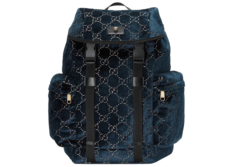 Gucci Backpack GG Velvet Medium Blue in Velvet with Brass-tone - US