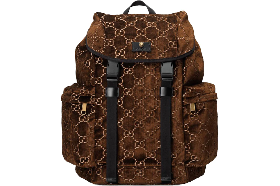 Gucci Backpack GG Velvet Medium Brown in Velvet with Brass-tone - US