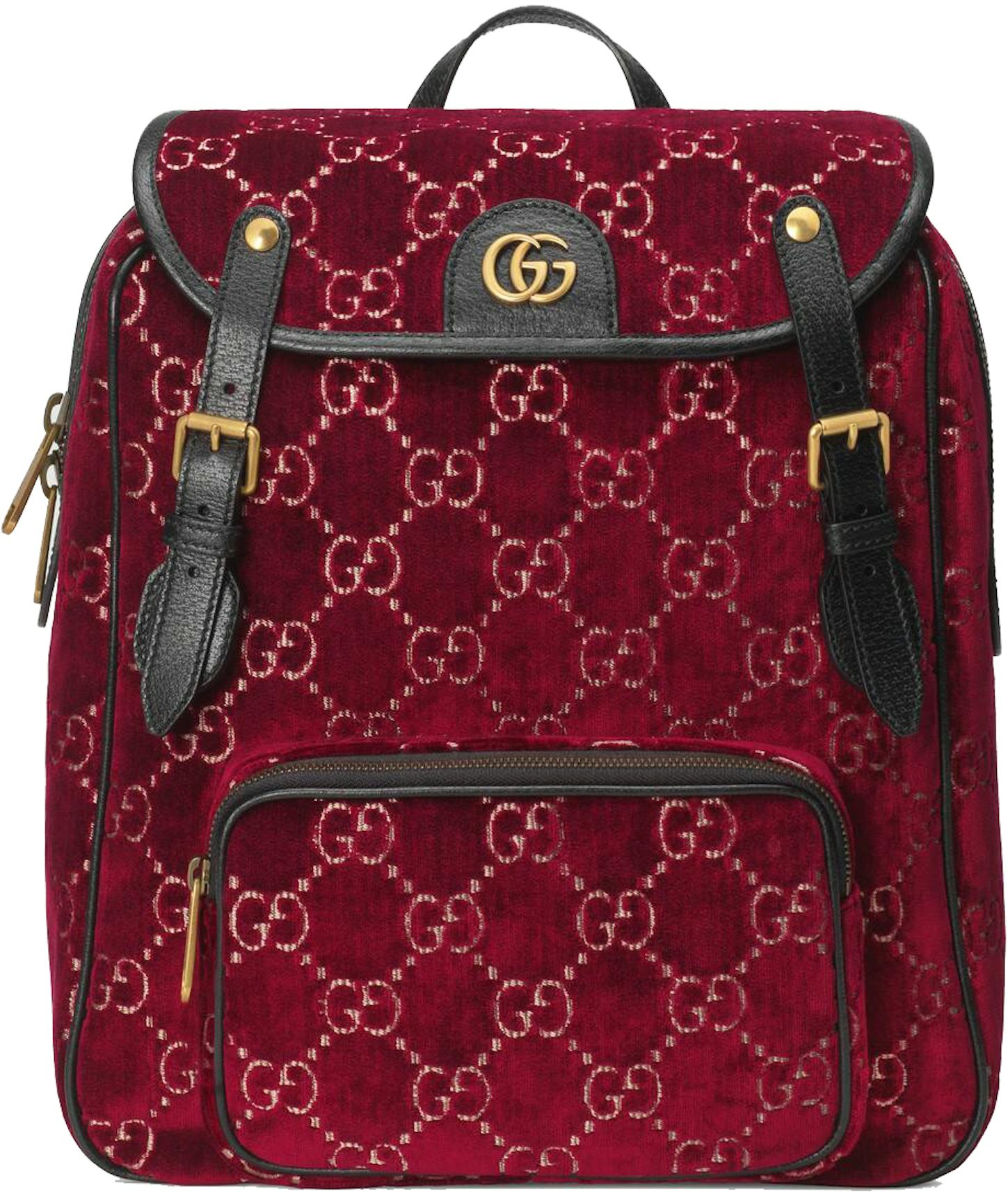 Gucci Backpack Velvet Small Red in Velvet with Antique Gold-tone -
