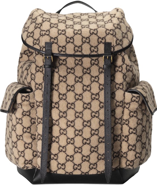 GUCCI ebony brown & beige Original GG canvas brown Leather trim Backpack  Authent