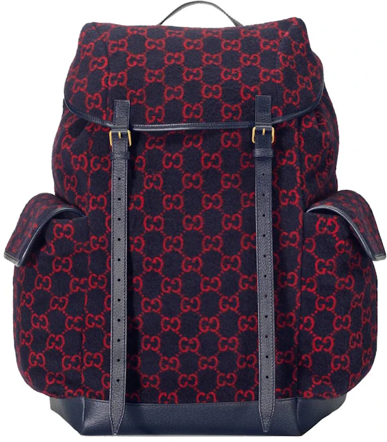 Gucci Backpack GG Wool Large Blue/Red in Wool with Antique Gold-tone - US