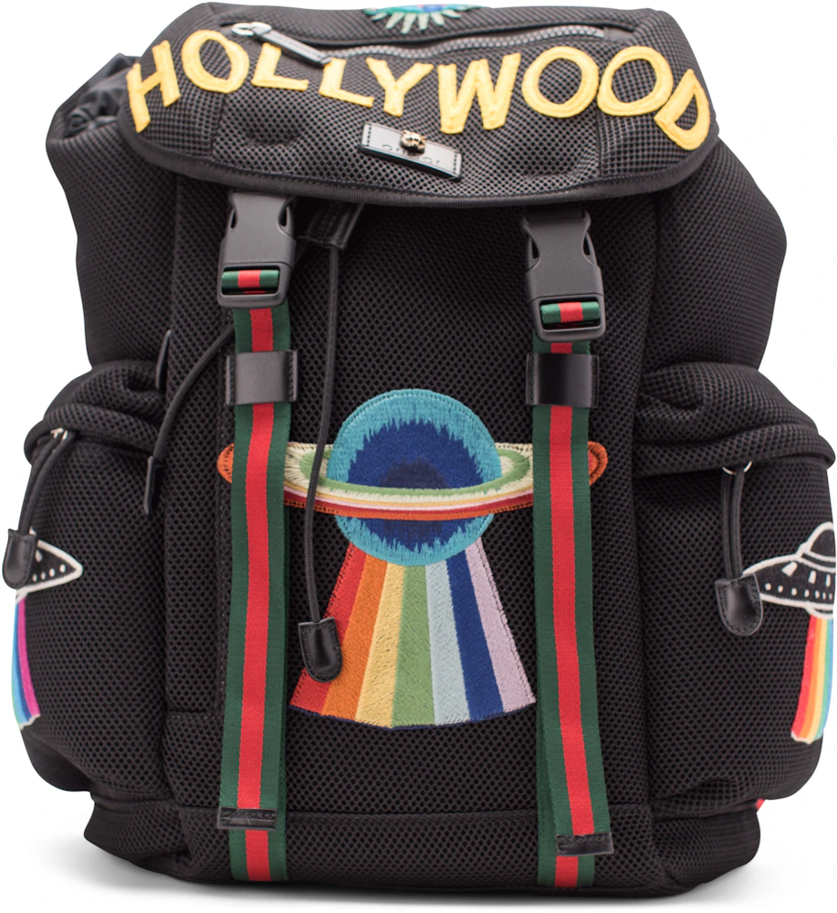 Gucci Mesh Embroidery Backpack Hollywood/UFO/Planet Embroidery Red ...