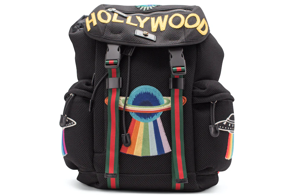 Gucci Mesh Embroidery Backpack Hollywood/UFO/Planet Embroidery Red ...