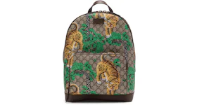 Gucci Tiger Print Backpack GG Supreme Monogram  Brown/Green/Yellow