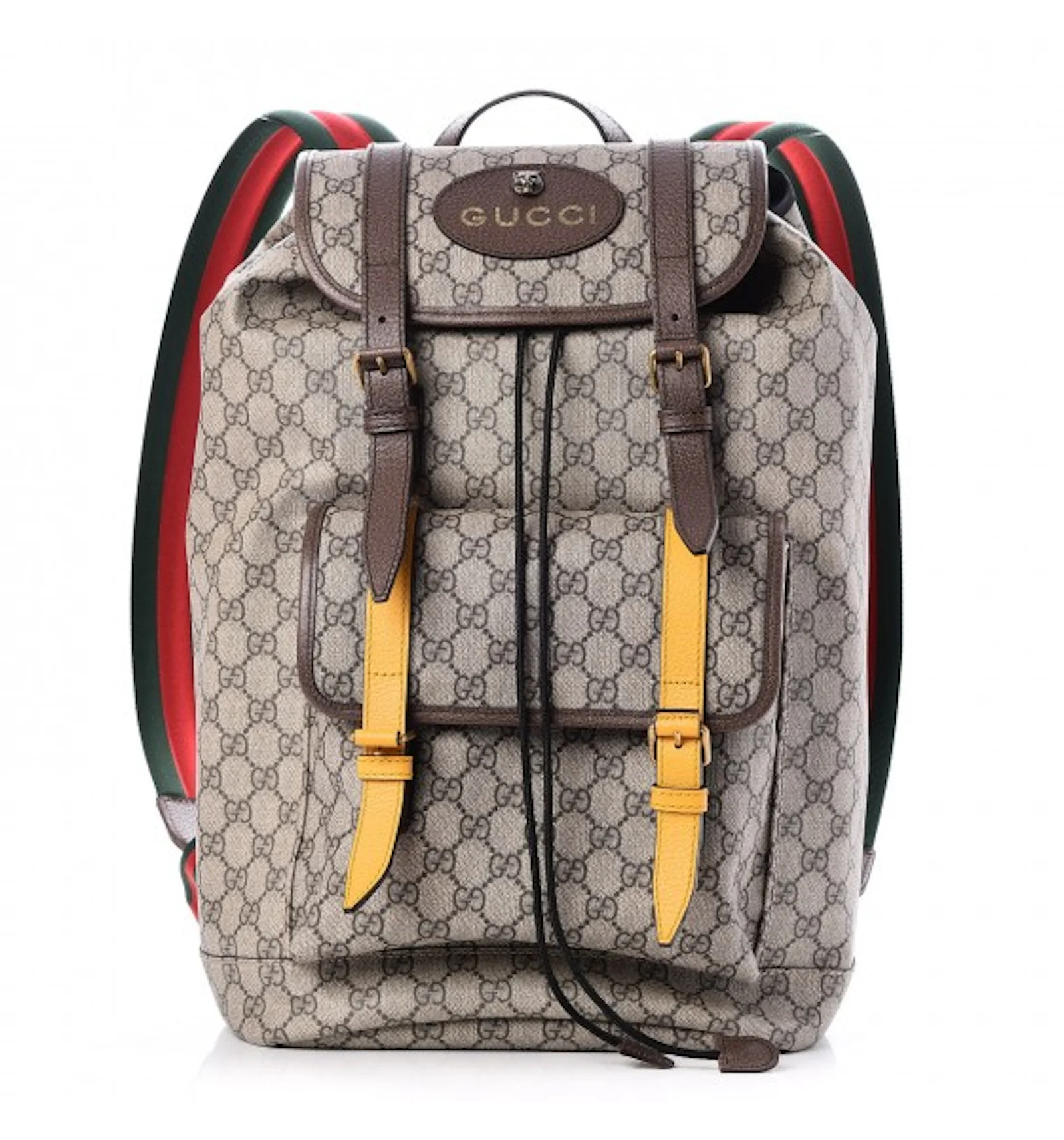 Gucci Soft Backpack GG Supreme Web Straps Brown Yellow in Coated Canvas ...