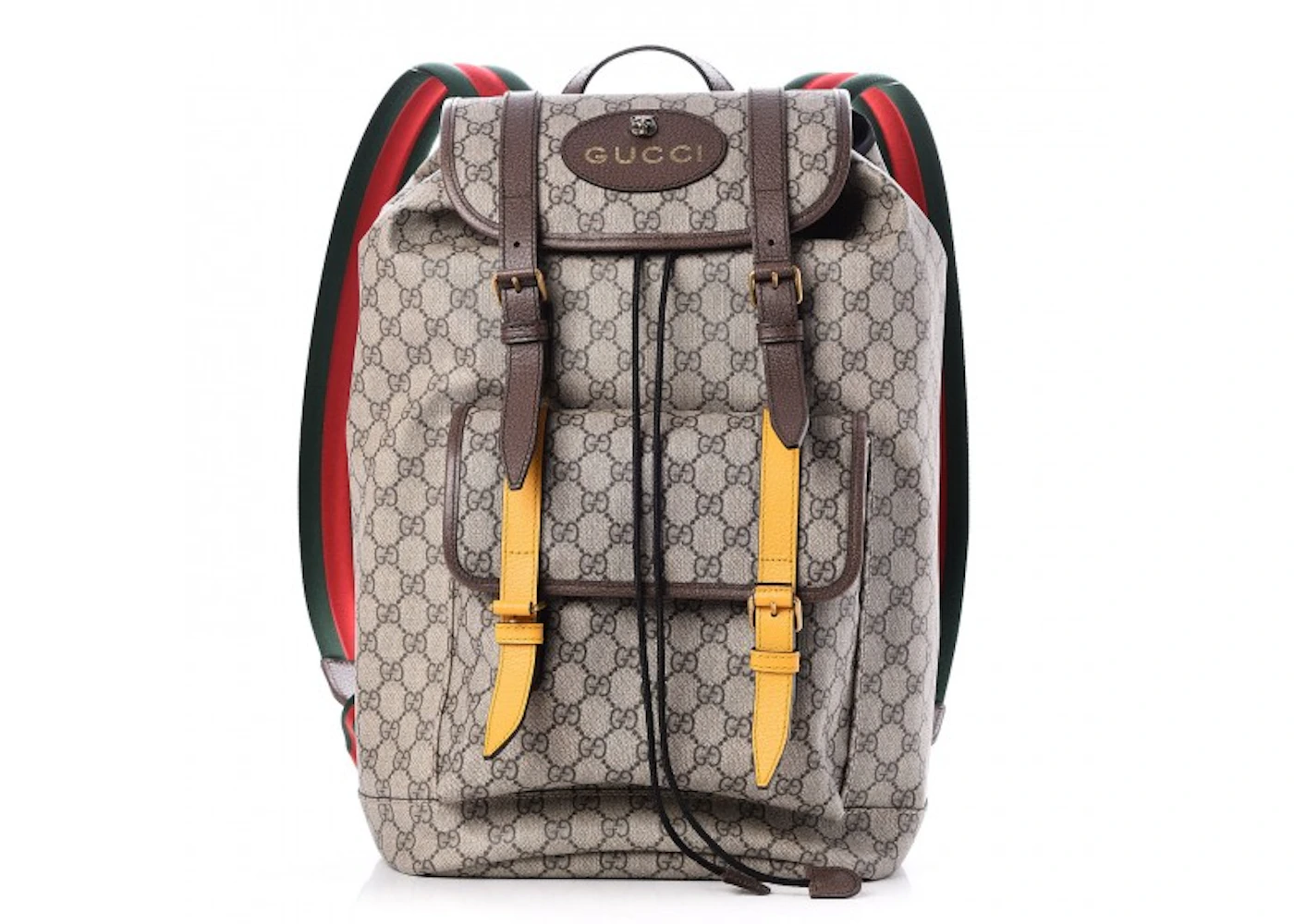 Gucci Soft Backpack GG Supreme Web Straps Brown Yellow