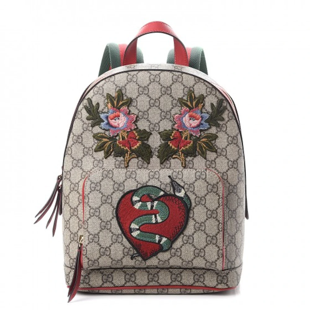 ingen sandwich Persuasion Gucci Backpack Monogram GG Supreme Flower Snake Patches Small Red in Coated  Canvas with Gold-Tone - US