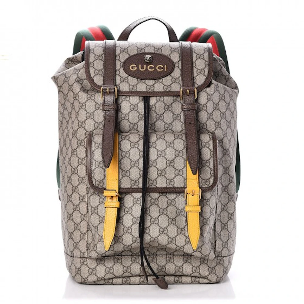 Gucci Backpack Monogram GG Supreme Web Strap Dark in Canvas/Leather/Nylon Brass - ES
