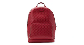 Gucci Signature Backpack Monogram GG Front Zipper Pocket/Embossed Hibiscus Red