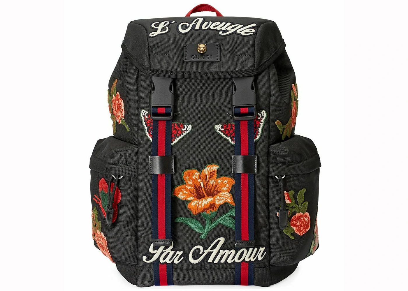 væske kom videre Spænde Gucci Backpack Techno Canvas Embroidered Flowers Black in Techno Canvas  with Silver-tone - US