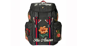Gucci Backpack Techno Canvas Embroidered Flowers Black