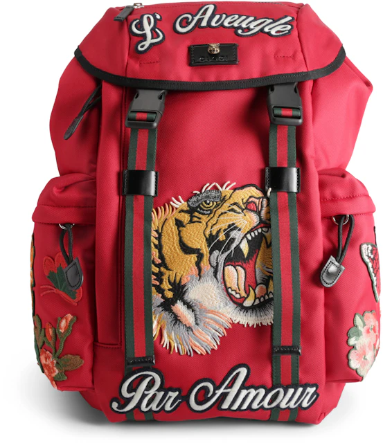 Gucci Backpack L'Aveugle Par Amour Embroidered Techno Canvas Red - US