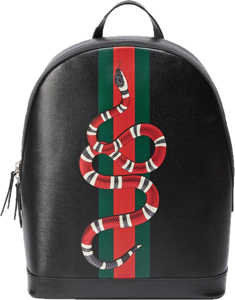 Gucci Web And Snake Print Leather Backpack in Black for Men
