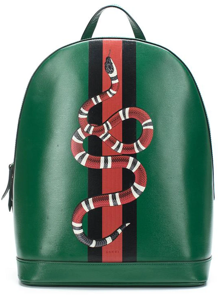 Gucci Web Kingsnake Print Green in Leather with silver-tone - US