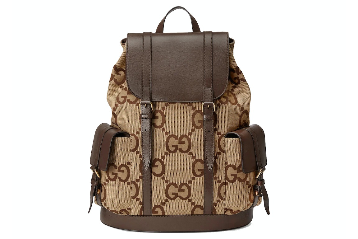 Pre-owned Gucci Backpack With Jumbo Gg Camel/ebony