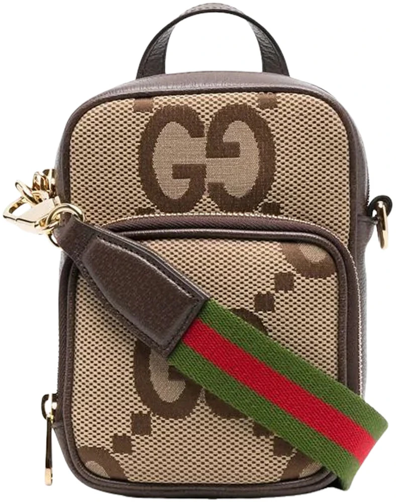 Jumbo GG mini bag in camel and ebony GG canvas
