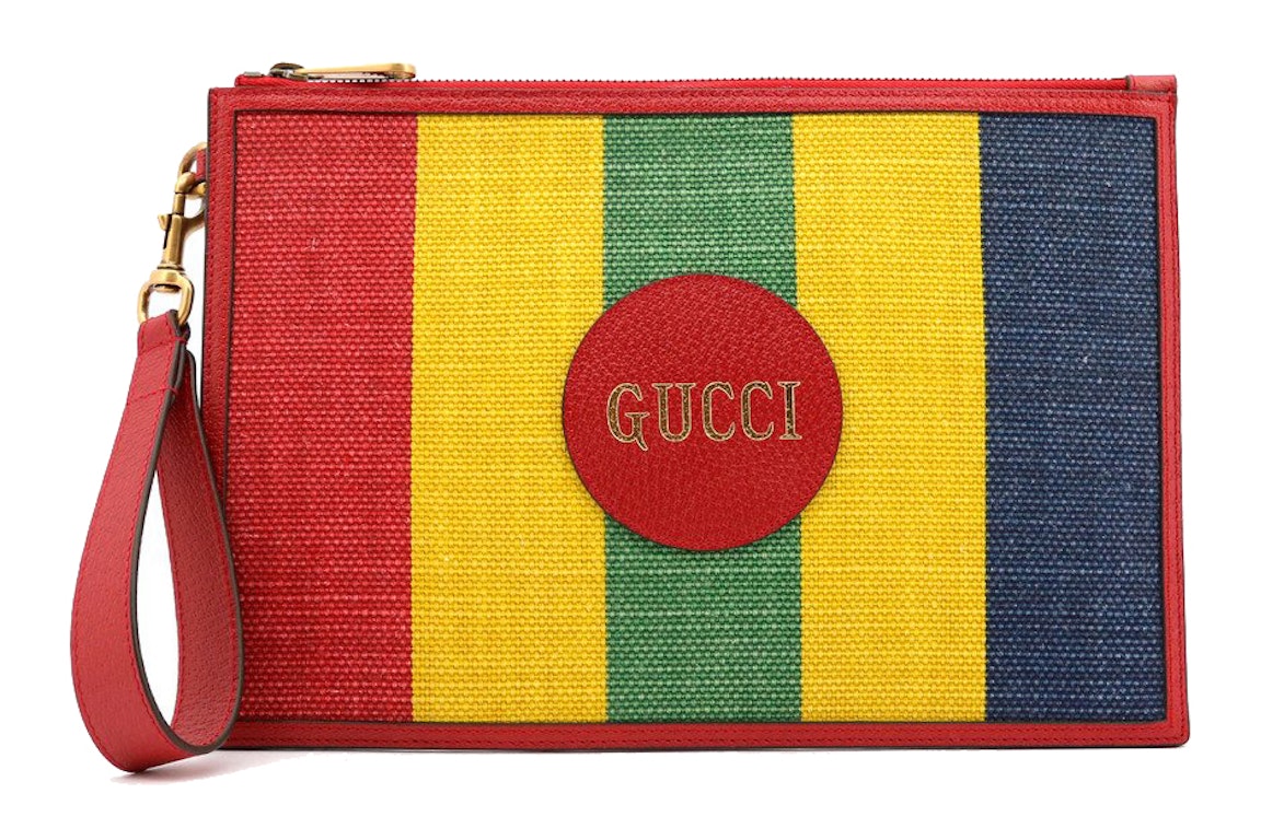 Pre-owned Gucci Baiadera Striped Canvas Clutch Red
