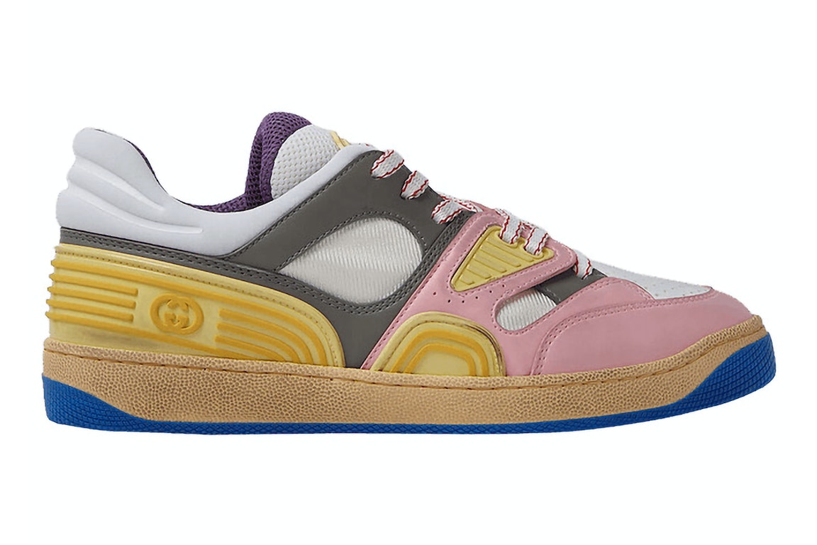 Pre-owned Gucci Basket Low-top Sneaker Yellow Pink Blue (women's) In Yellow/pink/blue
