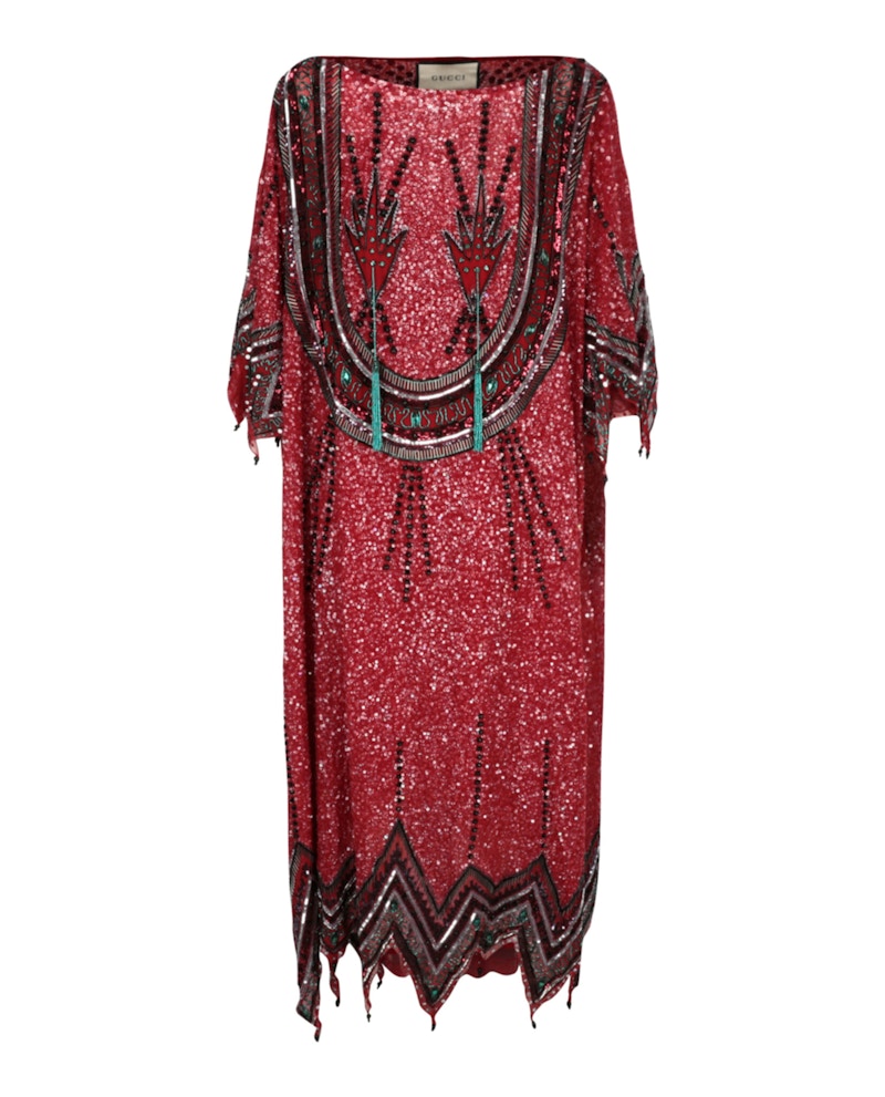 Pre-owned Gucci Women's Beaded And Crystal Embellished Dress In Red