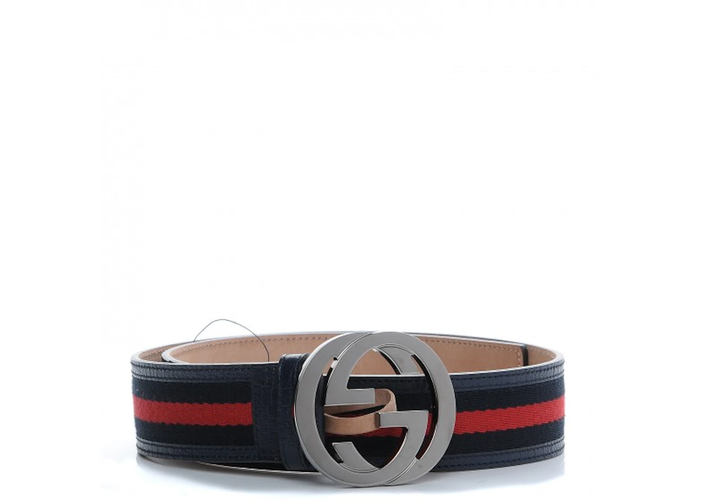 mooi zo Snooze dat is alles Gucci Interlocking G Belt Web Navy Blue/Red in Calfskin Leather/Canvas with  Silver-Tone - US