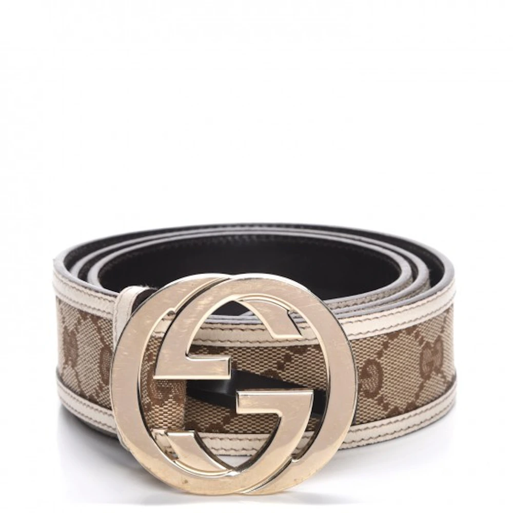 Gucci GG Canvas Leather Belt Beige/Brown Size 90/36