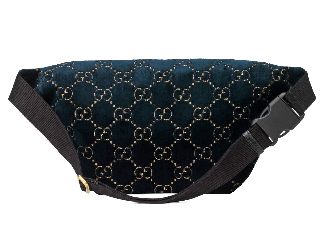 Gucci Belt Bag GG Velvet Blue in Velvet with Brass tone US