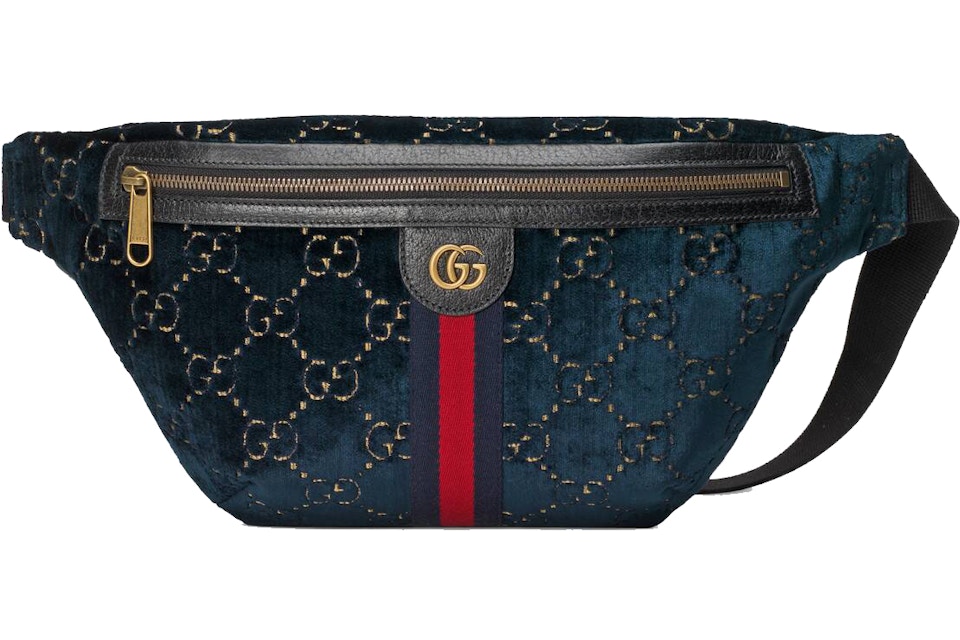 Gucci Belt Bag Gg Velvet Blue In Velvet With Brass Tone Gucci Belt Bag Gg Velvet Blue In Velvet With Brass Tone