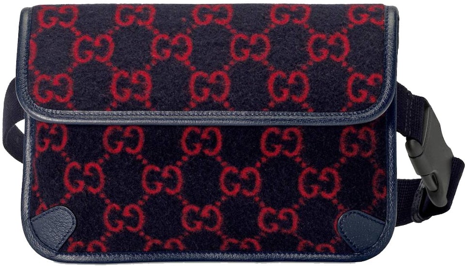 Gucci GG Wool Scarf in Midnight Blue & Red