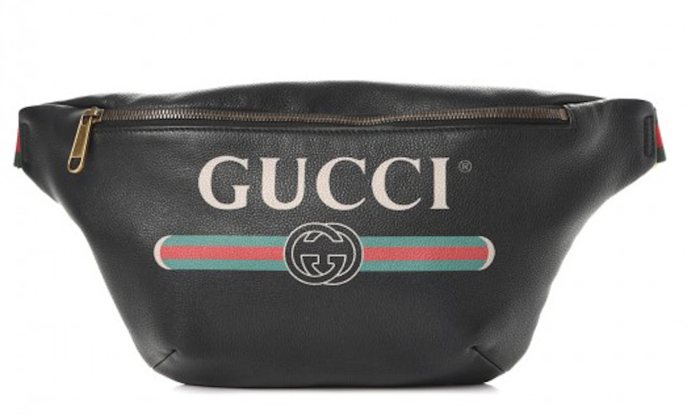 Gucci Print Belt Bag Vintage Logo (20 Strap Drop) Black in Calfskin with Gold-tone US