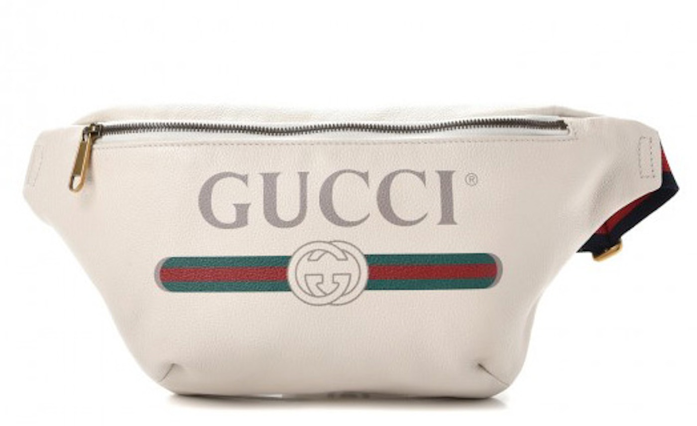 Gucci Belt Bag Gucci Print Grained White in Calfskin with Aged Gold-tone