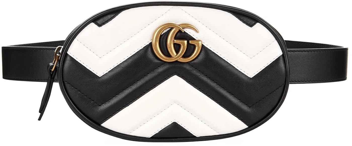 Gucci GG Marmont Belt Bag Matelasse Black/White Calfskin with Antique Gold - US