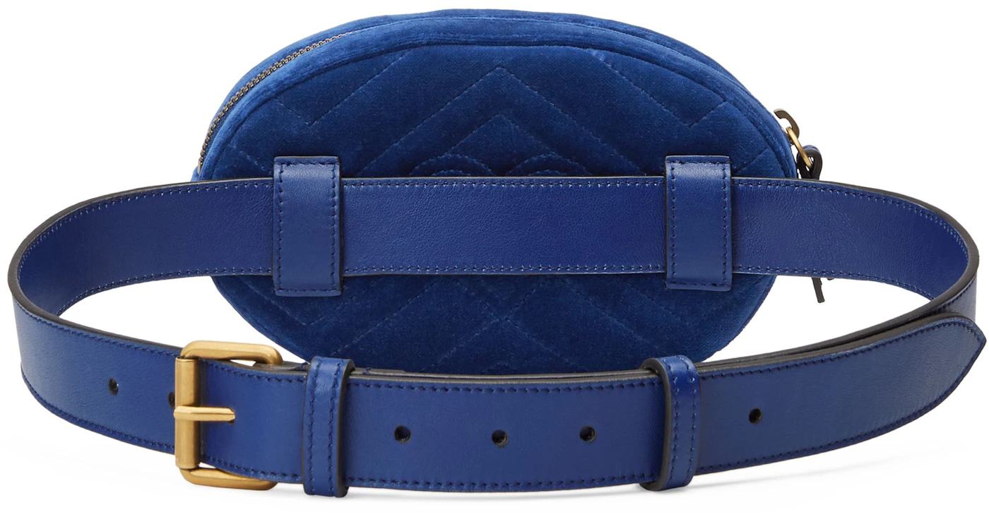 Gucci Marmont Belt Bag Matelasse Velvet Cobalt in Velvet with Antique ...