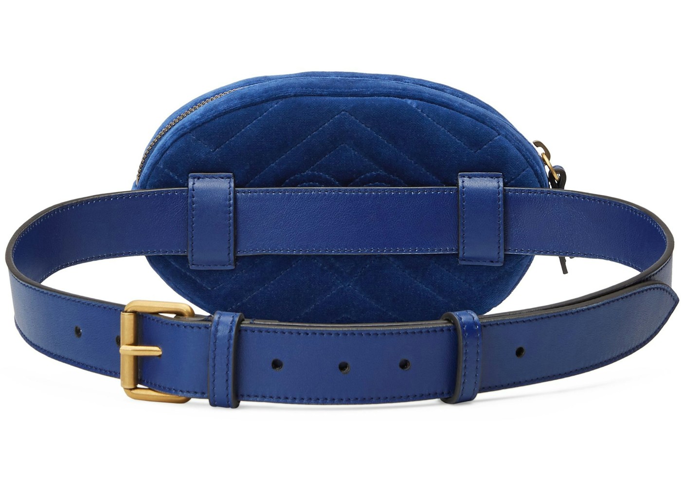 Gucci Marmont Belt Bag Matelasse Velvet Cobalt in Velvet with Antique Gold